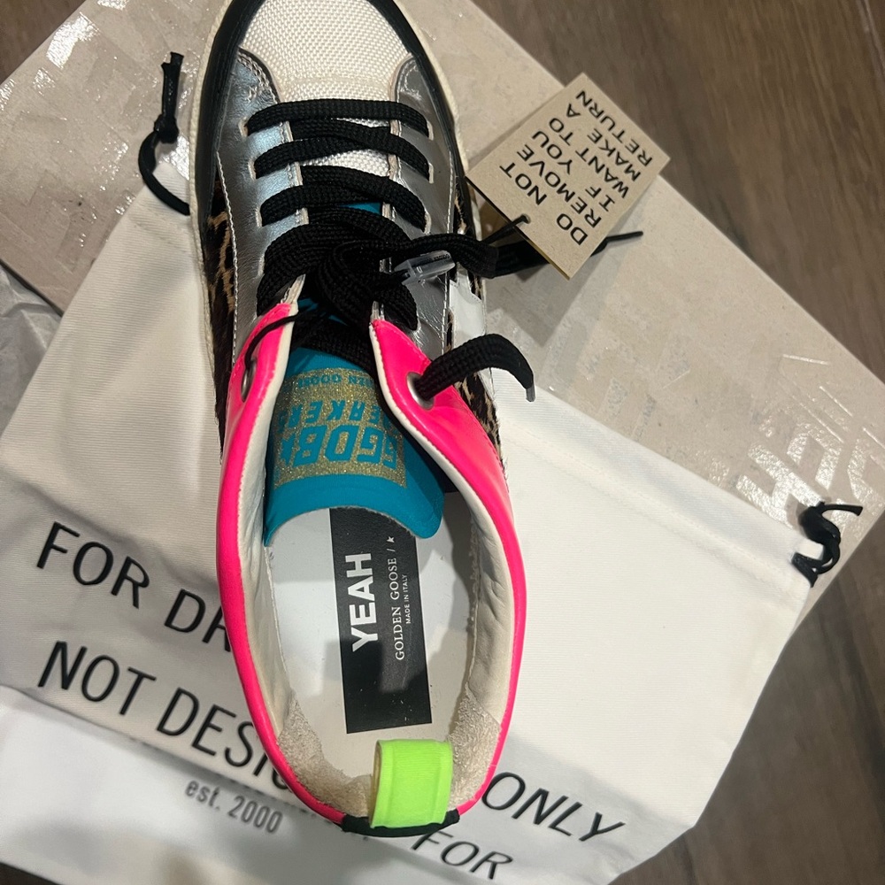 Golden Goose Men's Sneakers with Pink and Green Accents